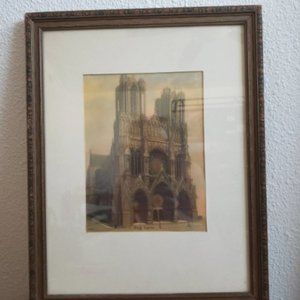 Late 1800s era print framed in a wood glass frame